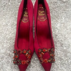 Roger Vivier Red Velvet Crystal High Heel